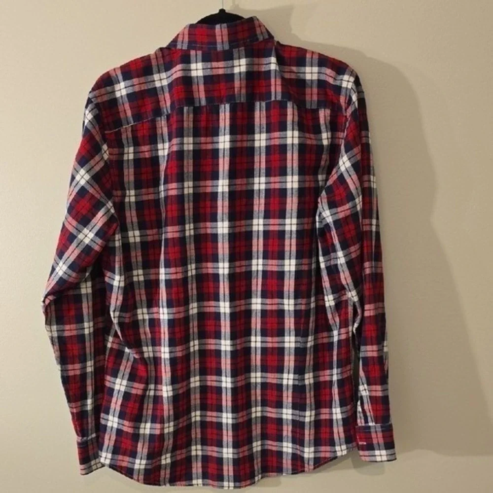 Banana Republic Slim Fit Flannel Shirt Mens Large Red Navy Blue Plaid Cotton L